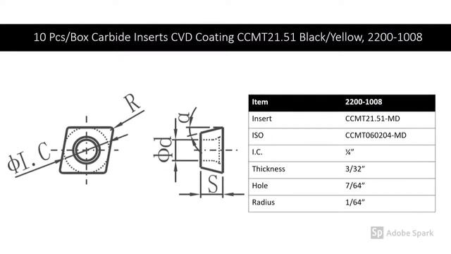 Accusize Tools - 10 Pcs/Box Carbide Inserts CVD Coating CCMT21.51 Black/Yellow, 2200-1008 смотреть онлайн