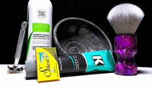 Бюджетное бритьё. Т станок Lord L122, крем Kanion Classic, YAQI 24 mm, лезвия Shark,  ТДС гель АЛОЭ