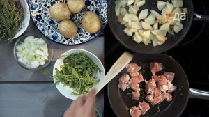 Тёплый картофельный салат со сливочной курицей