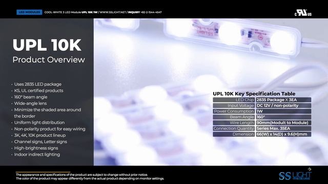 Cool-White 3 LED Module UPL 10K 1W for sign or channel смотреть онлайн