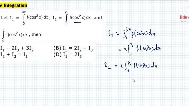 Let I1 = ∫_0^3π▒f(〖cos〗^2 x)dx, I2= ∫_0^2π▒f(〖cos〗^2 x)dx and I3 = ∫_0^π▒f(〖cos〗^2 x)dx, then I1+2 смотреть онлайн