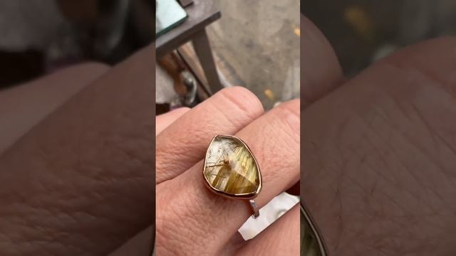 14k and SS rutilated Quartz ring handmade by Emily AMEY Jewelry. Handmade custom ring. смотреть онлайн