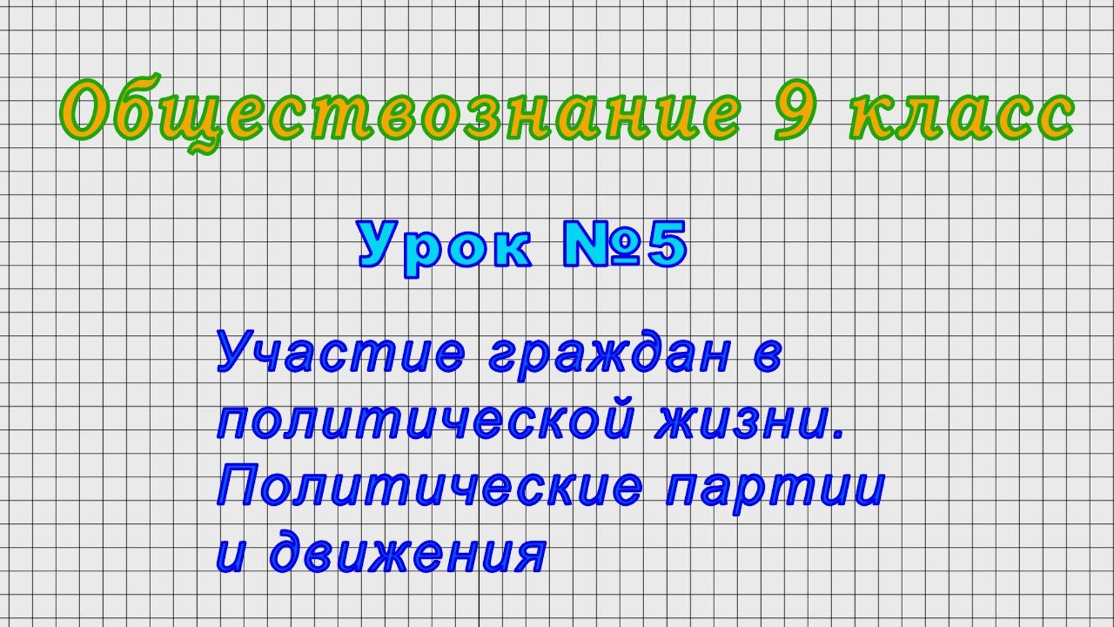 Обществознание 9 класс (Урок№5 - Участие граждан в политической жизни.) смотреть онлайн