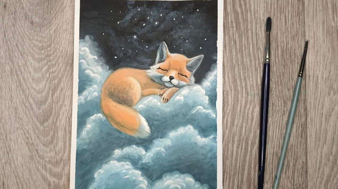 Рисуем лисичку гуашью смотреть онлайн