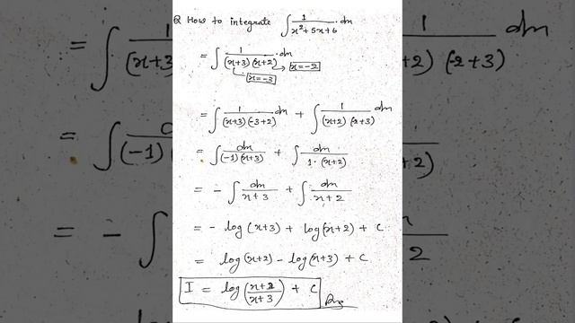 how to integrate integral[1.dx/(x^2+5x+6)] #integral #mathematics #math смотреть онлайн