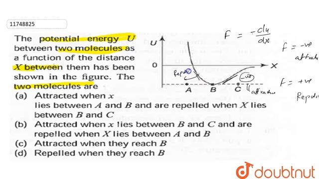 The potential energy `U` between two molecules as a function of the distance `X` between them has смотреть онлайн