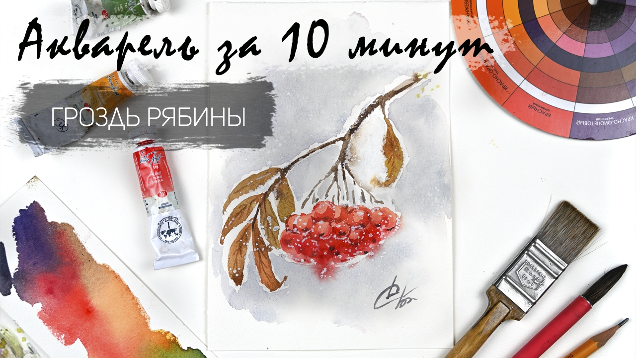 Рисуем веточку рябины акварелью за 17 минут. Быстрые зарисовки. Акварель для новичков смотреть онлайн