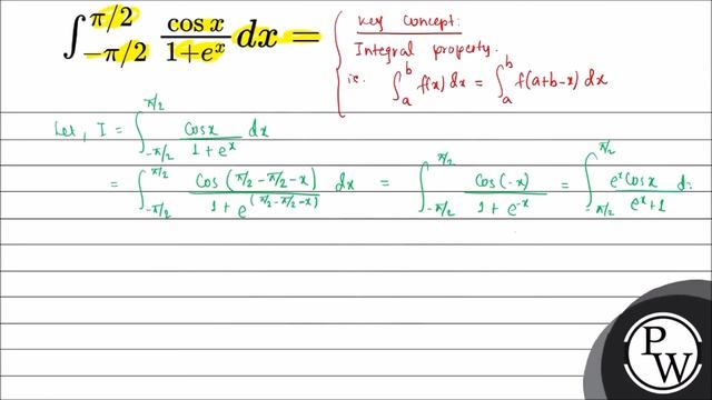 \( \int_{-\pi / 2}^{\pi / 2} \frac{\cos x}{1+e^{x}} d x= \) смотреть онлайн
