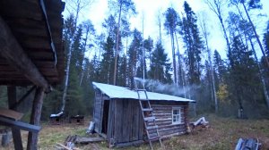 Вечерний быт у избы. Заночевал в избушке, утро на улице меня не порадовало  6 серия