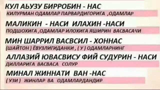Ан-нас сураси _ ёдлаш учун