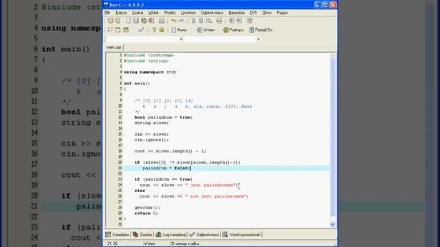 Palindrom w C++ - jak sprawdzić czy dane słowo jest palindromem? смотреть онлайн