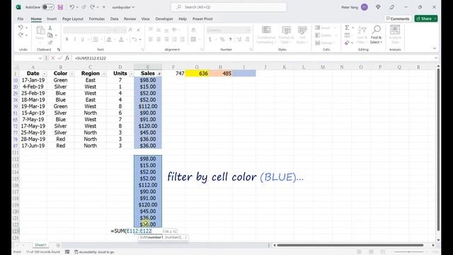 Excel Demo - Sum by Color (using SUBTOTAL) & VBA version смотреть онлайн