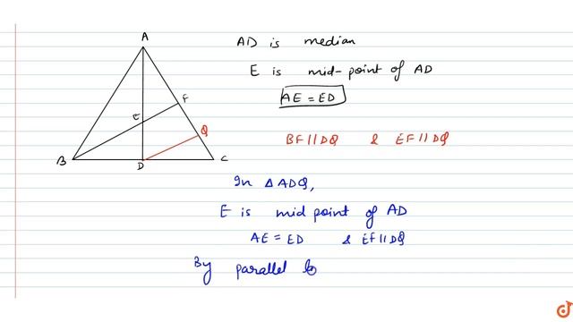the median AB of `Delta ABC` is bisected at Eand BE is produced to meet the side AC in f.then ... смотреть онлайн