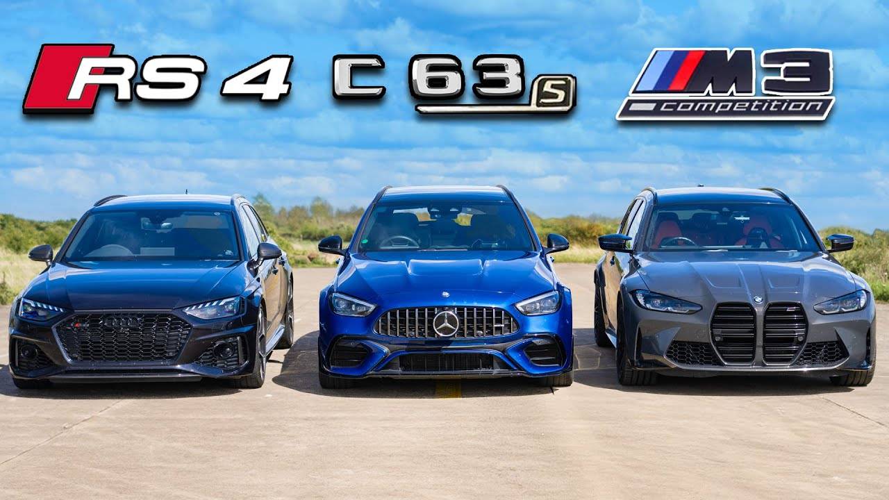 Кто победит в заезде: новый AMG C63 или BMW M3 или же Audi RS4? смотреть онлайн
