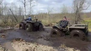 Вездеход Дикарь на Ураганах и Мини на минималках.  Испытания трансмиссии и запаса тяги у вездеходов.