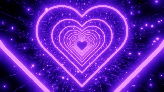 Neon Tunnel of Purple Hearts and Purple Particles on a Mirrored Background. 4K Video Loop смотреть онлайн