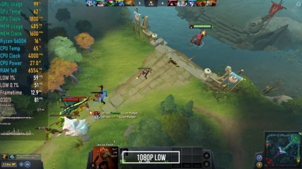 Dota 2 | Ryzen 5600H | Integrated Graphics | iGPU | 1x8GB | Gameplay Multi Settings