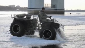 Вездеход Мини выход на лёд с нагрузкой 205 кг на шинах Урал Лапоть. Два дня испытаний с грузом сзади