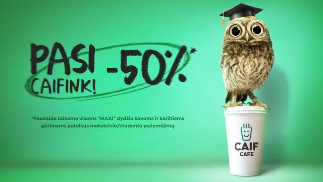Caif Cafe - Pasicaifink akcija studentams ir moksleiviams! смотреть онлайн