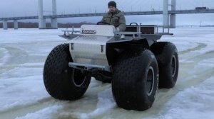Обзор вездехода переломки. Тест в оттепель по наледи. Легкий среднемоторный пневмоход Ураган Дикарь.