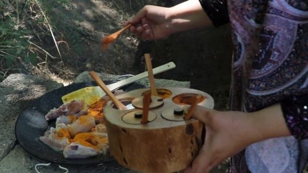 cooking chicken mixture in village style with ash reshteh