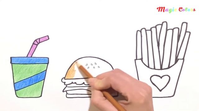 How to draw a burger with fries easy for kids | Magic Colors смотреть онлайн