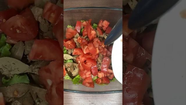 Тёплый салат с шампиньонами и куриной печени. # простыерецепты # смотреть онлайн