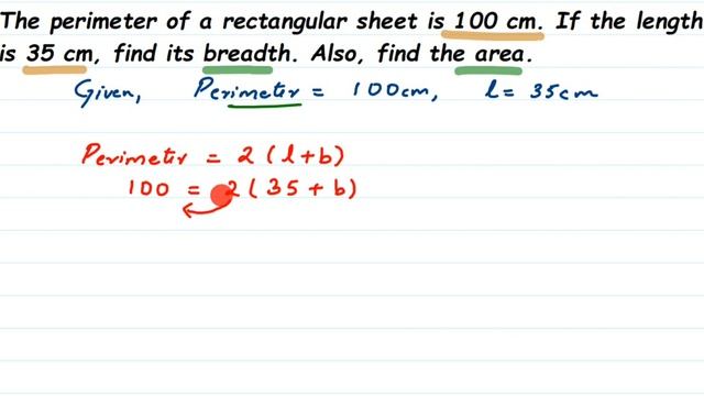 The perimeter of a rectangular sheet is 100 cm. If the length is 35 cm, find its breadth. Also, fin смотреть онлайн