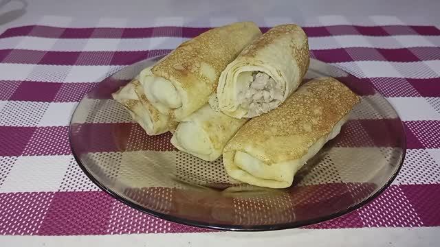 Сытные БЛИНЧИКИ с МЯСНОЙ начинкой. Сытно и очень вкусно! смотреть онлайн