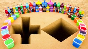 Эксперимент: Большие Pepsi Plus, Mirinda, Mtn Dew, Fanta, газировки, Coca Cola против Mentos в подзе