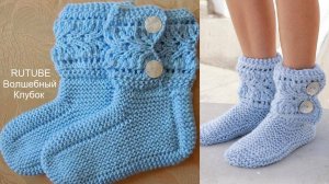 ВЯЗАНЫЕ ТАПОЧКИ СПИЦАМИ. СЛЕДКИ - САПОЖКИ. ПОДРОБНЫЙ ПОПЕТЕЛЬНЫЙ МАСТЕР-КЛАСС