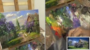 Деревня. Полный видеоурок без сокращений. Живопись маслом. Russian village Oil painting