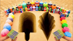 Большое извержение "зубной пасты" из ямы с мороженым, гигантская Fanta, Coca Cola, Mtn Dew, 7up