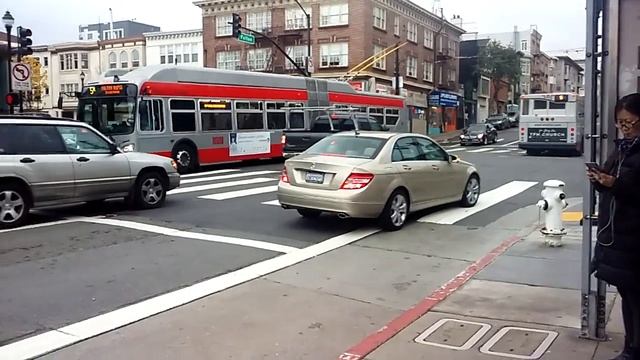 SF Muni 2007 Orion VII #8402 on Route 5; New Flyer XT60 #7219, 7250 on Route 5R смотреть онлайн