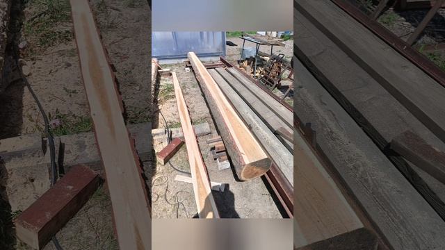 пробую пилить брус цепной бензопилой (самодельная цепная пилорама)