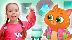 Настя и котик Bubbu играют в игре | Настя помогает котенку Бубу