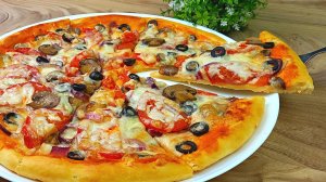 Домашняя пицца в духовке на тонком дрожжевом тесте. С шампиньонами