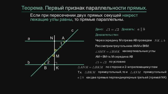 Геометрия 7 класс. Первый признак параллельности прямых. смотреть онлайн