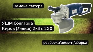 УШМ Болгарка Киров(Лепсе) 2кВт. 230 разборка, ремонт и сборка.