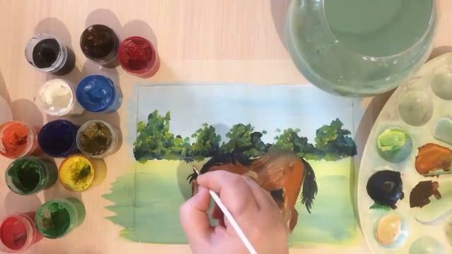 Как нарисовать ЛОШАДЬ. Урок рисования гуашью. Рисуем вместе. Простые рисунки красками смотреть онлайн