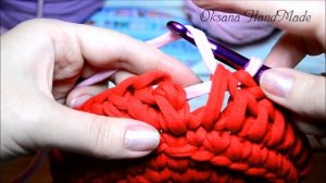 Корзина крючком из трикотажной пряжи. Мастер класс