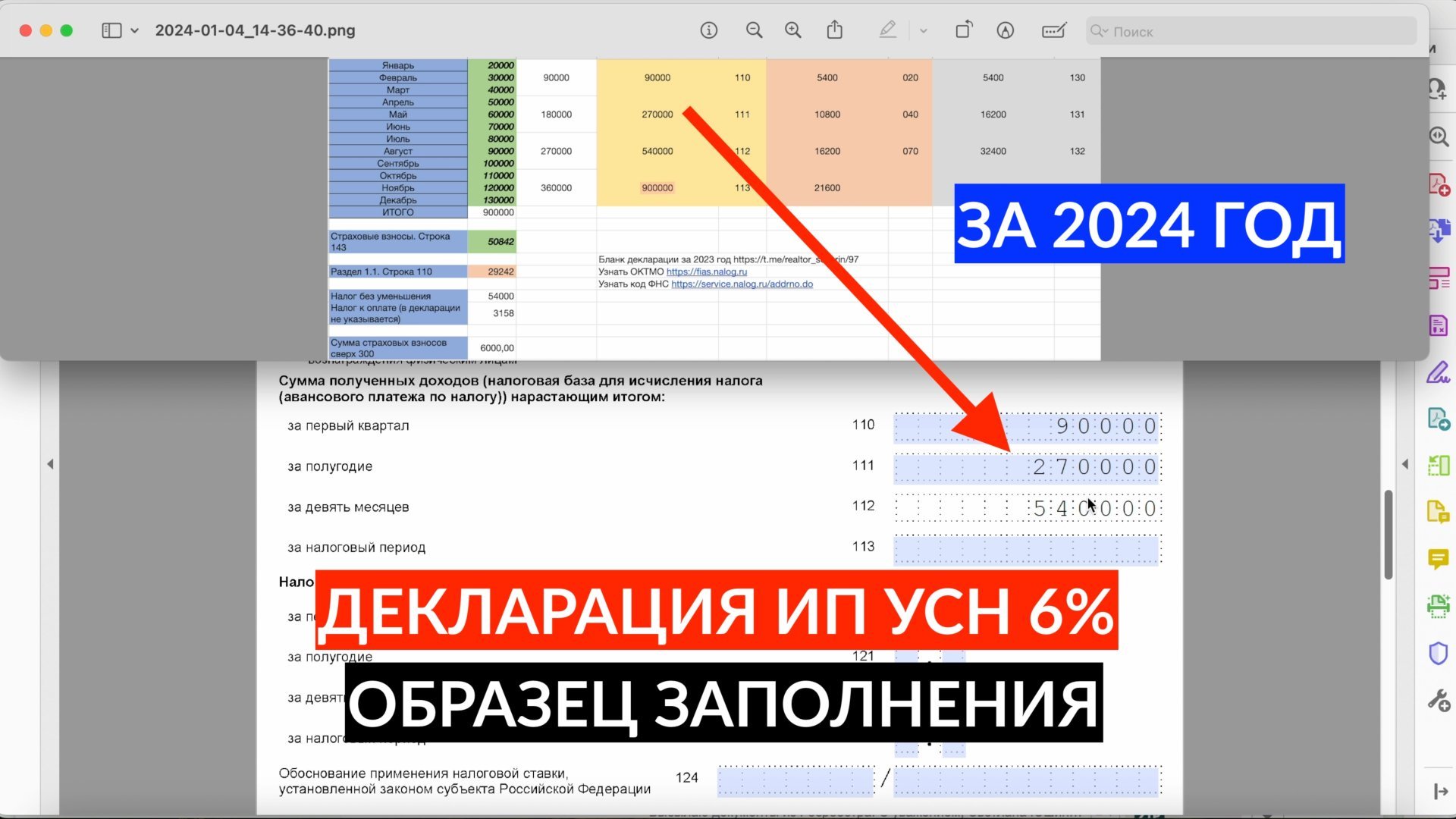 Декларация ИП УСН 6% без сотрудников за 2024 год с учетом страховых взносов ОБРАЗЕЦ ЗАПОЛНЕНИЯ смотреть онлайн