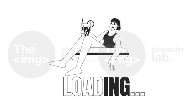 Girl on rubber ring with cocktail cheers bw loading animation смотреть онлайн