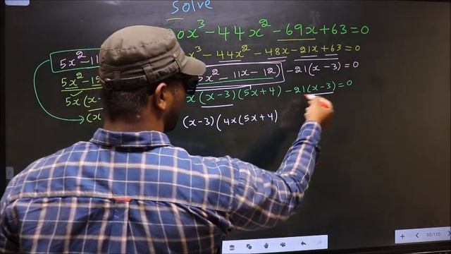 Solve cubic equation 〖〖20x〗^3-44x〗^2-69x+63=0 смотреть онлайн