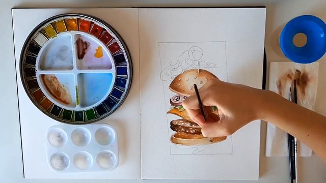 Space burger 🍔 Watercolor Illustration Timelapse смотреть онлайн