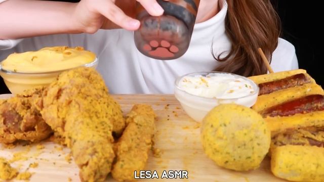 ASMR FRIED CHICKEN, CHEESE BALL, CHEESE STICK, SAUSAGE RICE CAKE EATING SOUNDS MUKBANG 뿌링클 치킨 먹방 咀嚼