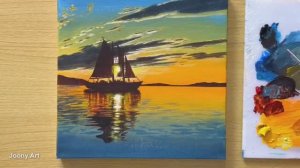 Joony Art: Живопись акрилом для начинающих. Морской восход. И парусник там есть )