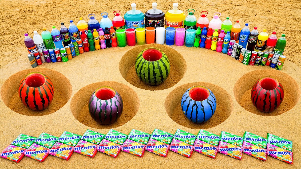 Арбуз против гигантской Coca-Cola, Pepsi, Fanta, Chupa Chups, Mirinda, Mtn Dew и Mentos смотреть онлайн