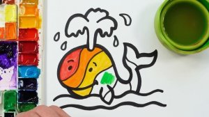 Радужный кит! Рисование, раскрашивание, раскраска для детей и малышей - Как рисовать красками Легко