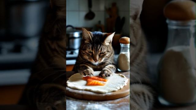 Кот готовит пиццу. смотреть онлайн